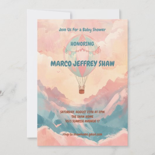 Hete Luchtballon Waterverf Baby shower Kaart (Voorkant)