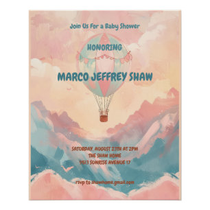 Hete Luchtballon Waterverf Baby shower Perfect Poster