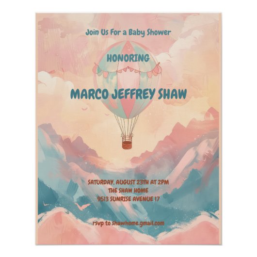 Hete Luchtballon Waterverf Baby shower Perfect Poster (Voorkant)