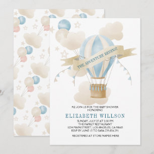 Hete Luchtballon Waterverf Babyshower Kaart