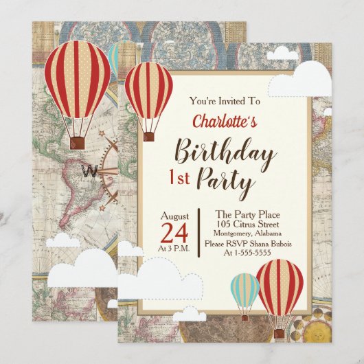 Hete Luchtballon & Wereldkaart  Avontuur Kaart (Voorkant / Achterkant)