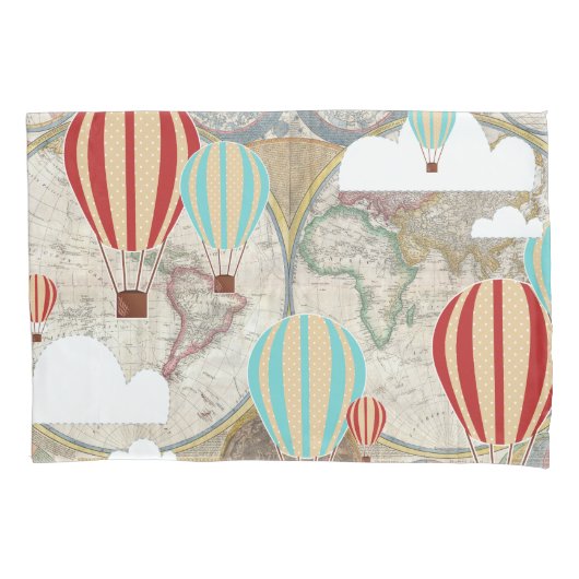 Hete Luchtballon & Wereldkaart  Avontuur Kussensloop (Voorkant)