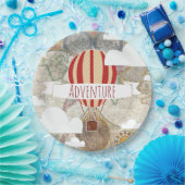 Hete Luchtballon & Wereldkaart  Avontuur Papieren Bordje (Feest)