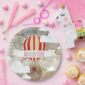 Hete Luchtballon & Wereldkaart  Avontuur Papieren Bordje (Feest)