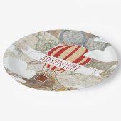 Hete Luchtballon & Wereldkaart  Avontuur Papieren Bordje (Gekanteld)