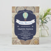 Hete Luchtballon & Wereldkaart Baby shower Kaart (Staand voorkant)