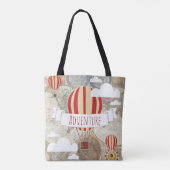 Hete Luchtballon & Wereldkaart  Reiziger Tote Bag (Achterkant)