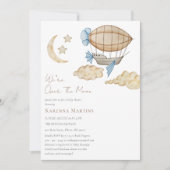 Hete luchtballon wit boven de maan Baby shower Kaart (Voorkant)