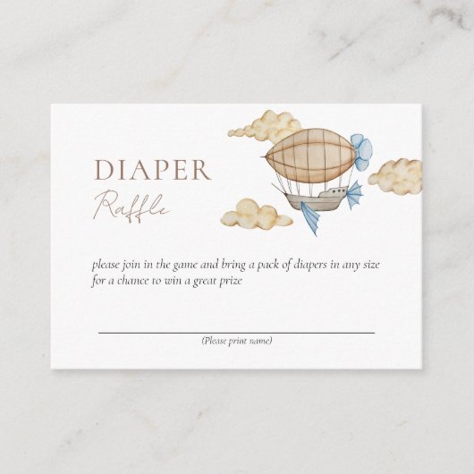 Hete Luchtballon Witte Baby shower Luier Raffle Informatiekaartje (Voorkant)