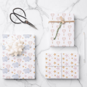 Hete luchtballon, wolken, sterren baby shower inpakpapier vel