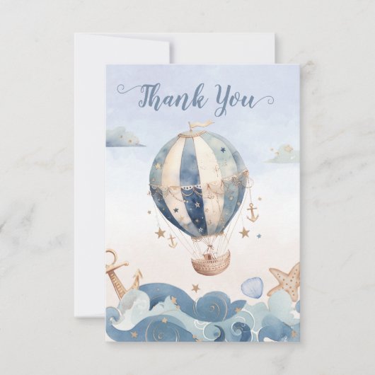 Hete Luchtballon Zee Waves Jongen Baby shower Bedankkaart (Voorkant)