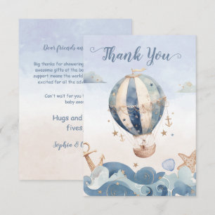 Hete Luchtballon Zee Waves Jongen Baby shower Bedankkaart