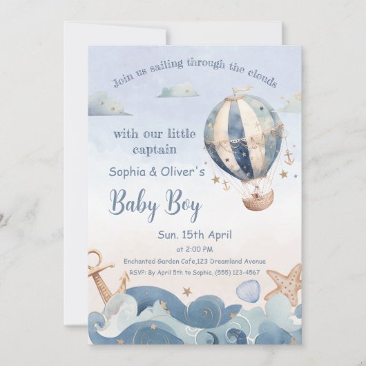Hete Luchtballon Zee Waves Jongen Baby shower Boek Kaart (Voorkant)