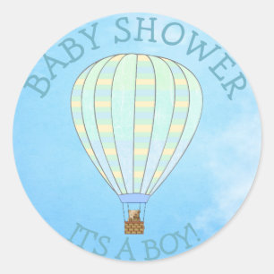 Hete Luchtballon, Zijn een Jongen, Baby shower Sti Ronde Sticker