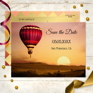 Hete Luchtballon Zonsondergang Sla het Datum Brief Aankondigingskaart