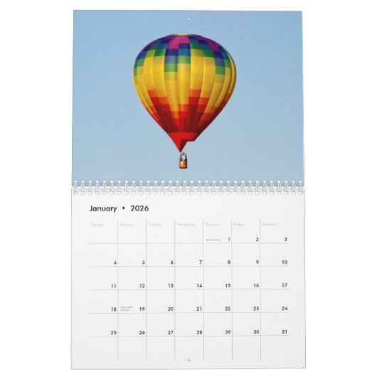 Hete luchtballonnen 2026 kalender (Jan 2026)