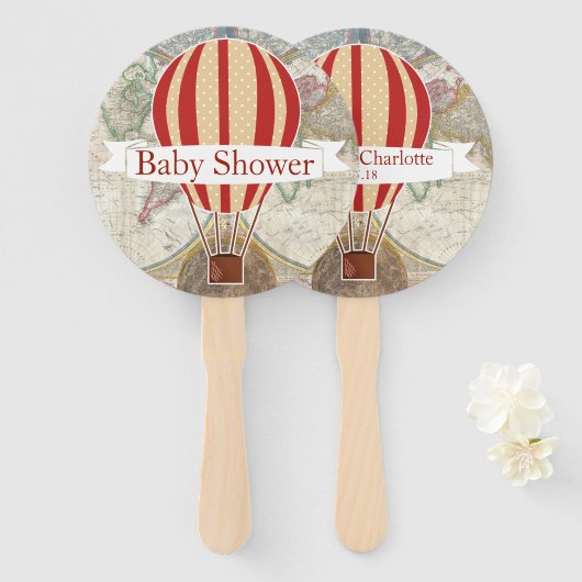 Hete Luchtballonnen  Avontuur Baby shower Handwaaier (Voorkant en achterkant)