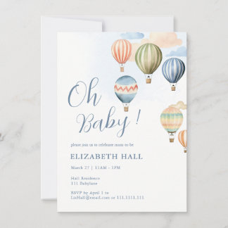 Hete Luchtballonnen Baby Boy Baby shower Uitnodigi Kaart