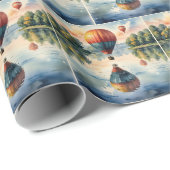 Hete luchtballonnen boven Lake Water Reflection Cadeaupapier (Rol Hoek)