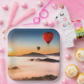 Hete Luchtballonnen en Bergscène Papieren Bordje (Feest)