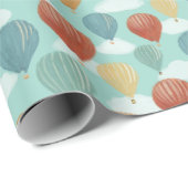 Hete Luchtballonnen en Witte Wolken Patterned Cadeaupapier (Rol Hoek)