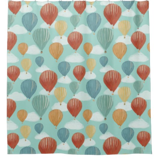 Hete Luchtballonnen en Witte Wolken Patterned Douchegordijn (Voorkant)