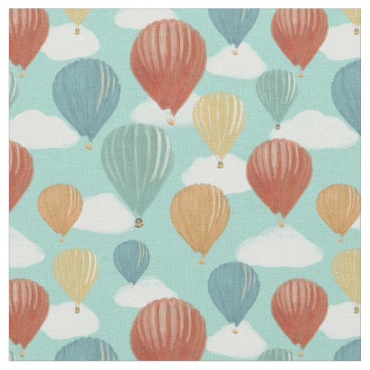 Hete Luchtballonnen en Witte Wolken Patterned Stof (Close Up)