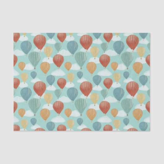 Hete Luchtballonnen en Witte Wolken Patterned Tissuepapier (Voorkant)