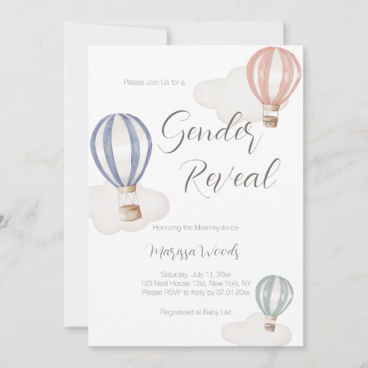 Hete luchtballonnen Geslacht onthullen pastelkleur Kaart (Voorkant)