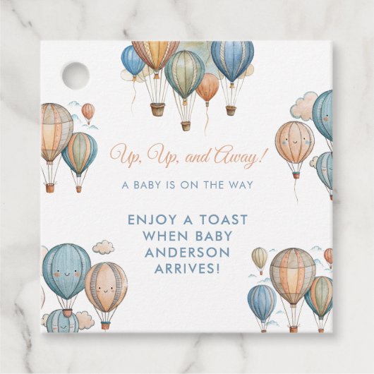 Hete Luchtballonnen Pastel Boy Reizen Baby shower Bedankjes Labels (Voorkant)