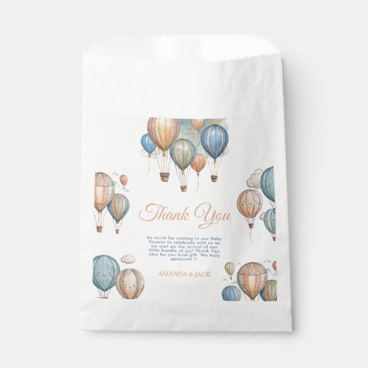 Hete Luchtballonnen Pastel Boy Reizen Baby shower Bedankzakje (Voorkant)