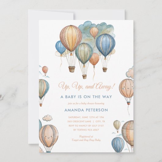 Hete Luchtballonnen Pastel Boy Reizen Baby shower Kaart (Voorkant)