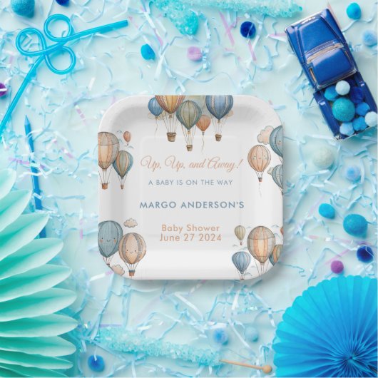 Hete Luchtballonnen Pastel Boy Reizen Baby shower Papieren Bordje (Feest)
