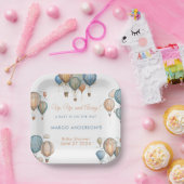 Hete Luchtballonnen Pastel Boy Reizen Baby shower Papieren Bordje (Feest)