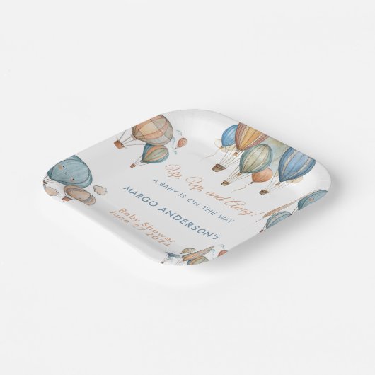 Hete Luchtballonnen Pastel Boy Reizen Baby shower Papieren Bordje (Gebogen)