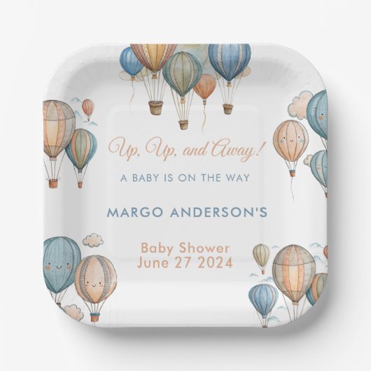 Hete Luchtballonnen Pastel Boy Reizen Baby shower Papieren Bordje (Voorkant)
