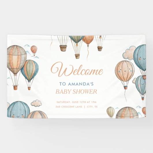 Hete Luchtballonnen Pastel Boy Reizen Baby shower Spandoek (Horizontaal)