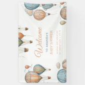 Hete Luchtballonnen Pastel Boy Reizen Baby shower Spandoek (Verticaal)