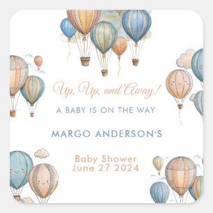 Hete Luchtballonnen Pastel Boy Reizen Baby shower Vierkante Sticker