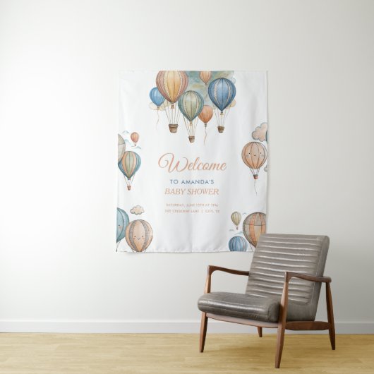 Hete Luchtballonnen Pastel Boy Reizen Baby shower Wandkleed (In situ)