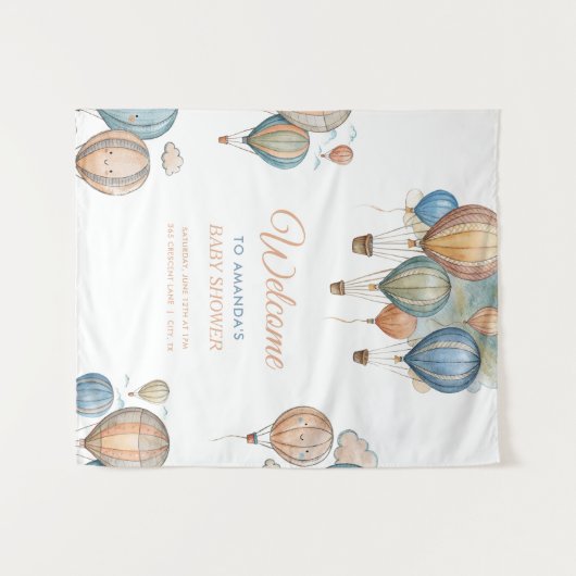 Hete Luchtballonnen Pastel Boy Reizen Baby shower Wandkleed (Voorkant (horizontaal))