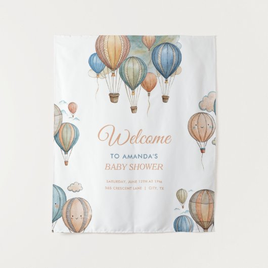 Hete Luchtballonnen Pastel Boy Reizen Baby shower Wandkleed (Voorkant)
