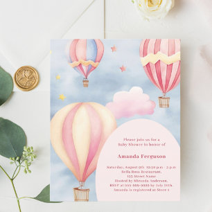 Hete luchtballonnen roze meisje Baby shower uitnod