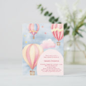 Hete luchtballonnen roze meisje Baby shower uitnod (Staand voorkant)