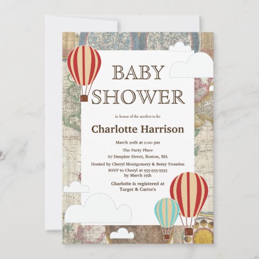 Hete Luchtballonnen & Wolken Wereld Reizen Baby sh Kaart (Voorkant)