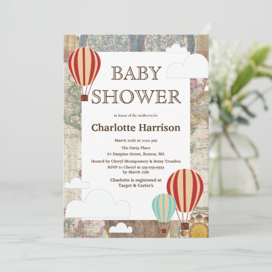 Hete Luchtballonnen & Wolken Wereld Reizen Baby sh Kaart (Staand voorkant)