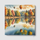 Hete luchtballonnen zweven boven een herfstmeer gastenboek (Achterkant)