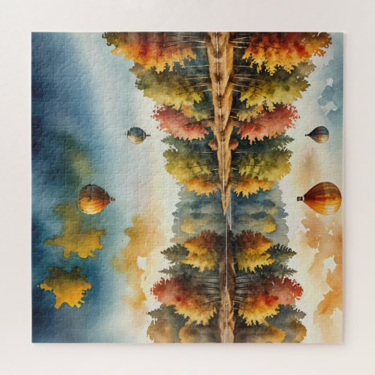 Hete luchtballonnen zweven boven een herfstmeer legpuzzel (Horizontaal)