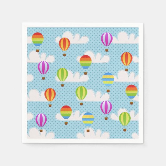 Hete Luchtballons in Bewolkte Dotty Sky Servet (Voorkant)