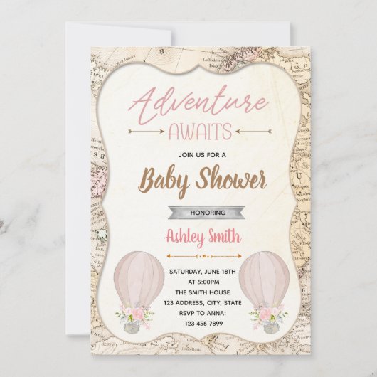 Hete luchtballonvaart wacht op baby shower kaart (Voorkant)